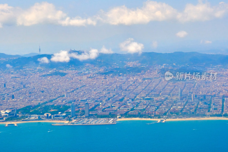 巴塞罗那海岸线鸟瞰图