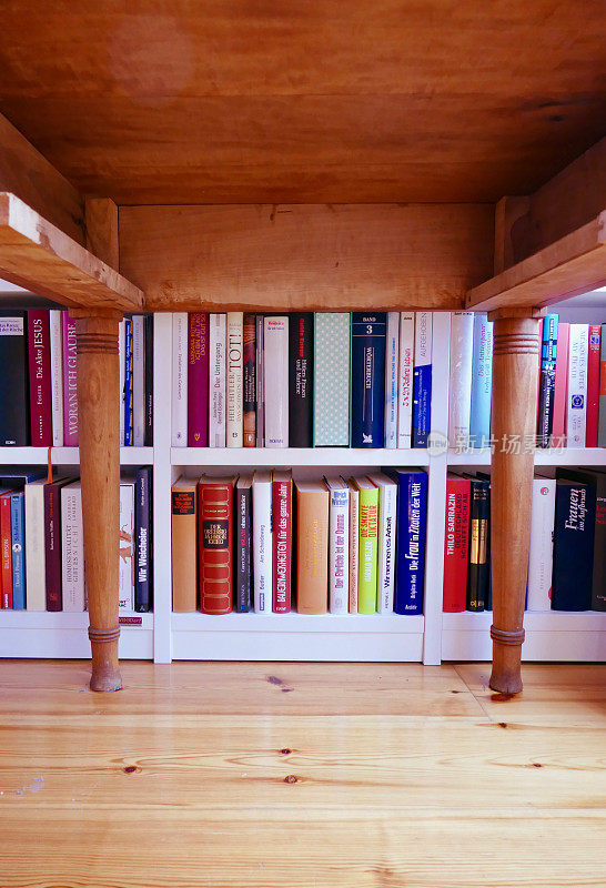 桌子下面:在书架上看
