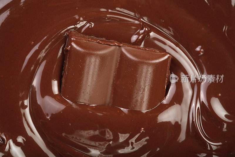 融化的巧克力和巧克力块作为背景特写