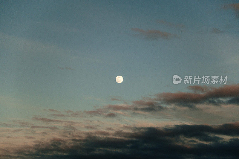 夕阳下的天空，满月