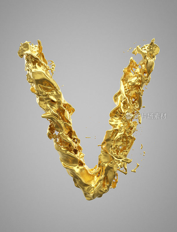 金色飞溅液体字母V