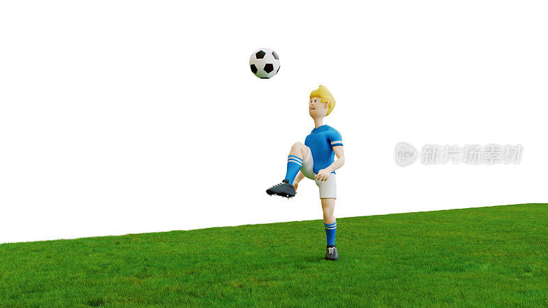 卡通足球运动员正在草地上颠球