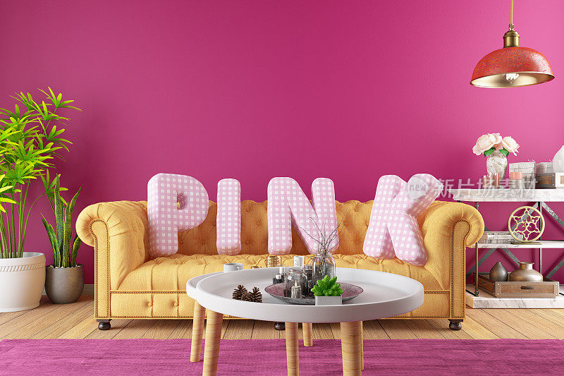 用字母做垫子的粉红色房间