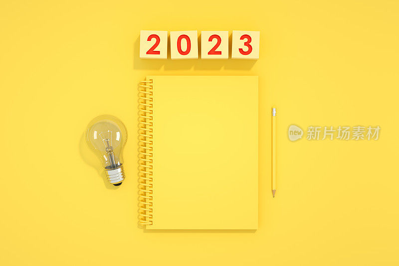 2023新年空白页笔记本黄色背景