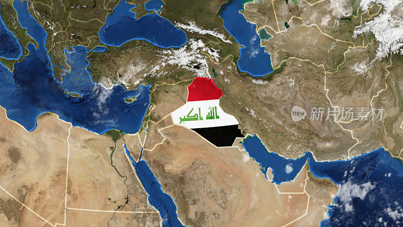 国旗装饰的伊拉克地图