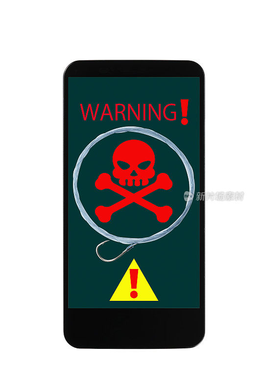 智能手机屏幕上的钓鱼警告标志