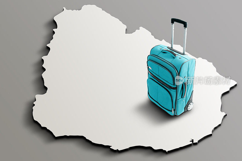 乌拉圭三维地图上的蓝色行李箱
