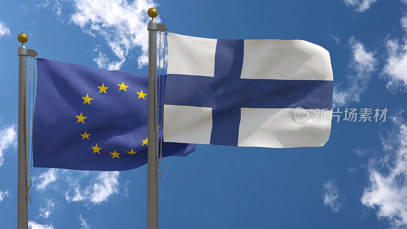 欧盟旗帜上插着芬兰国旗