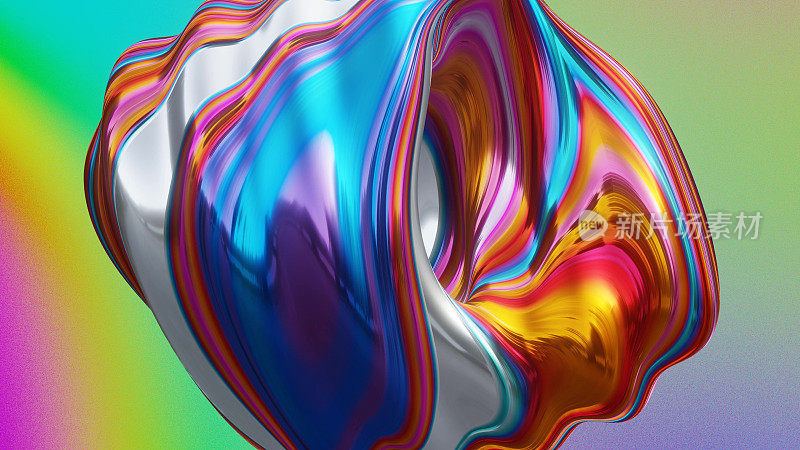 彩色抽象波浪变形的环形形状，无缝循环，在梯度背景上，3D渲染