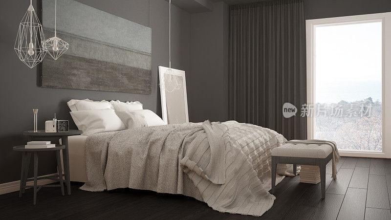 经典的卧室，斯堪的纳维亚现代风格，简约的室内设计