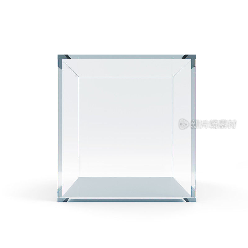 空的玻璃立方体孤立在白色背景