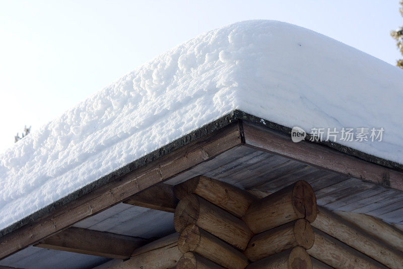 小木屋屋顶上的雪