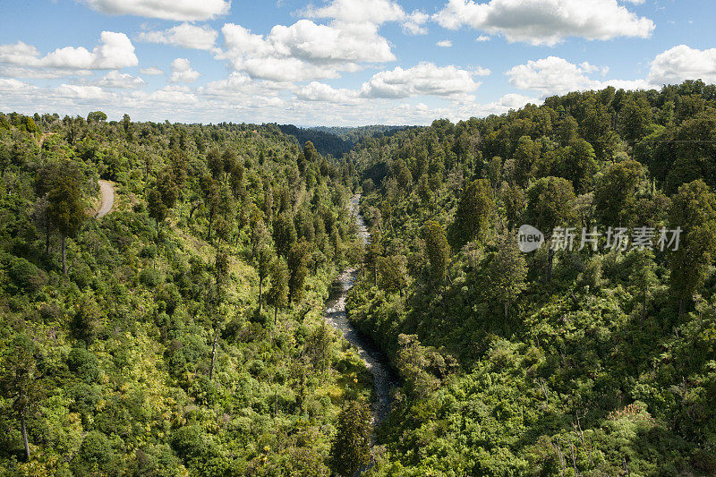 这条河蜿蜒穿过新西兰北岛的乡村景观