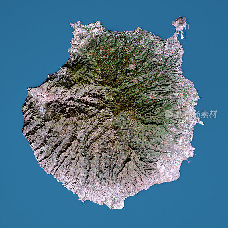 大加那利岛3D模型地形图自然颜色俯视图