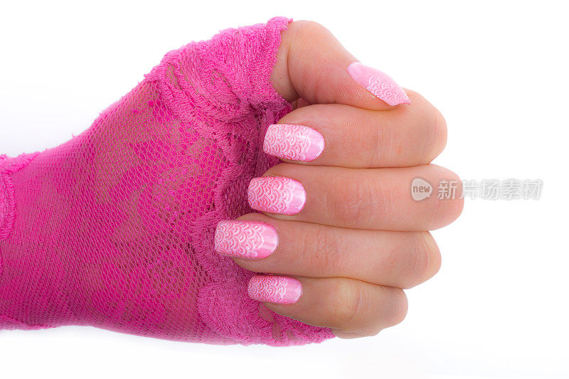 粉色蕾丝指甲和手套
