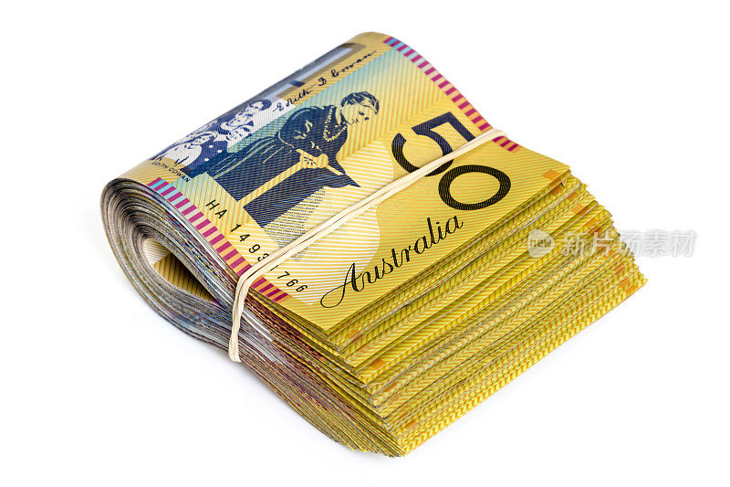 捆绑澳大利亚货币孤立在白色