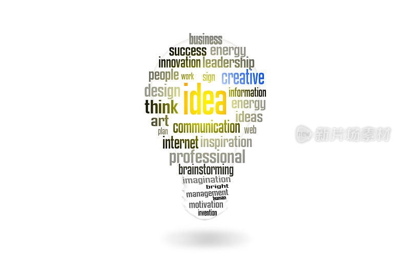 创意的商业概念由文字和灯泡在白色的背景上，孤立