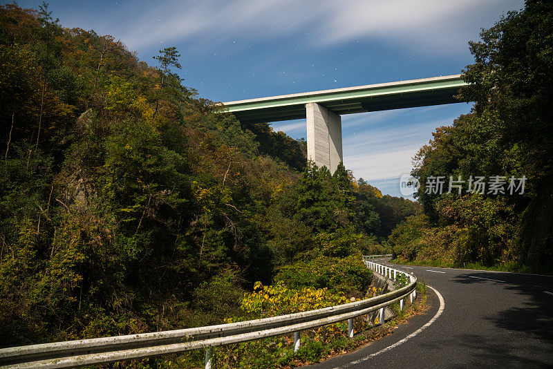 一轮满月下的高速公路立交桥