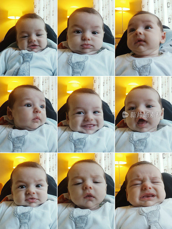 三个月大的男婴做出不同的面部表情