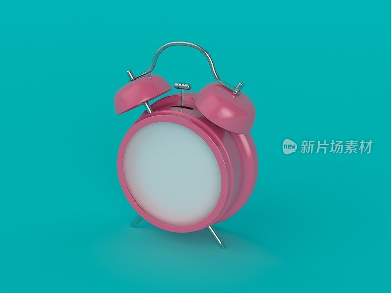 3d渲染粉红色闹钟在水颜色的背景