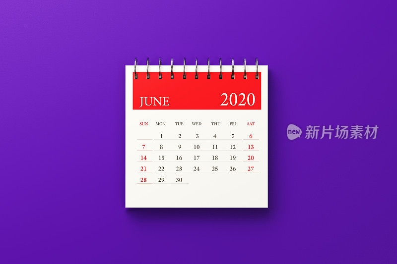 2020年6月紫色背景日历