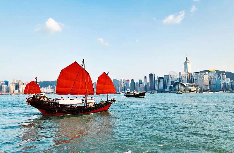 横过香港港口的帆船