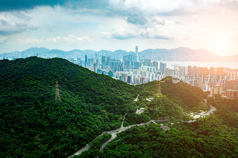 香港九龙的无人机视图
