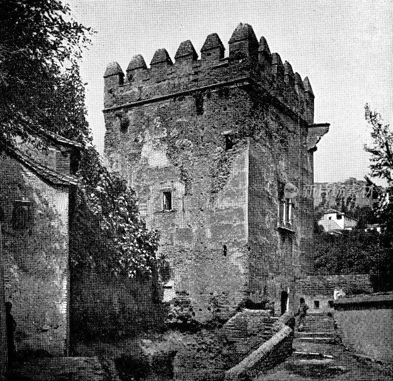 西班牙格拉纳达阿尔罕布拉的尖塔，19世纪