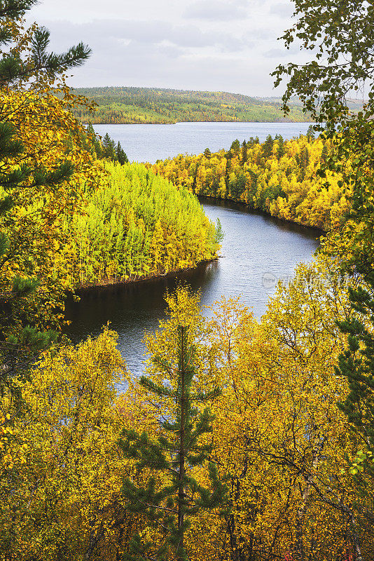 俄罗斯摩尔曼斯克地区的秋天风景。