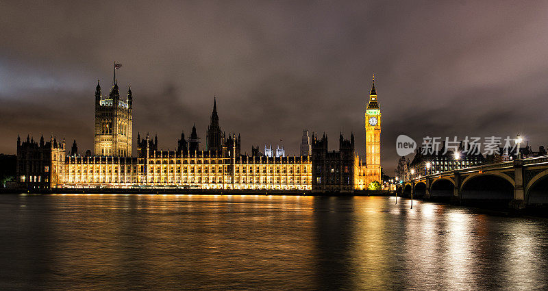 夜全景英国伦敦国会大厦