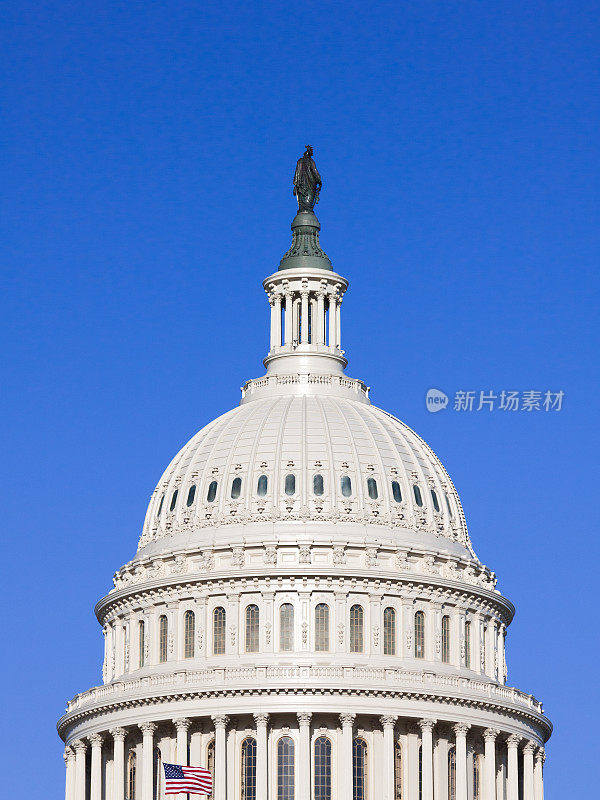 特写国会大厦圆顶，自由女神像，华盛顿特区。