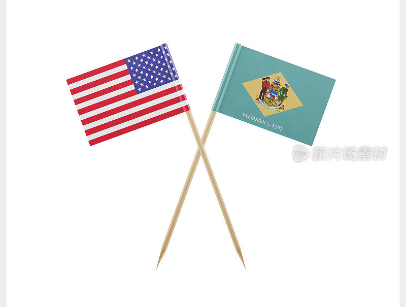 牙签上的美国小国旗和特拉华国旗