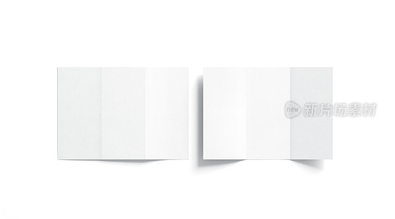 空白的白色折叠小册子模拟，打开和关闭
