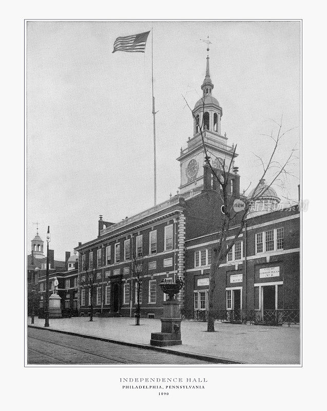 独立大厅，费城，宾夕法尼亚州，美国，古董美国照片:1893