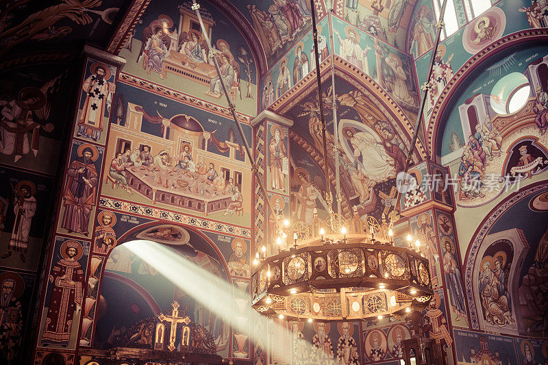 东正教教堂内部，圣尼古拉斯尼斯教堂，塞尔维亚