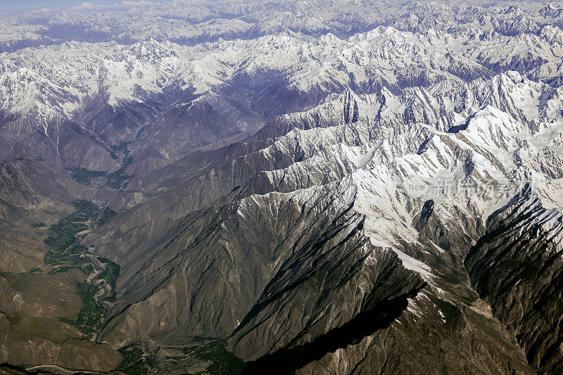 从空中俯瞰纳加山谷，纳西拉巴德，巴基斯坦，喀喇昆仑，中亚