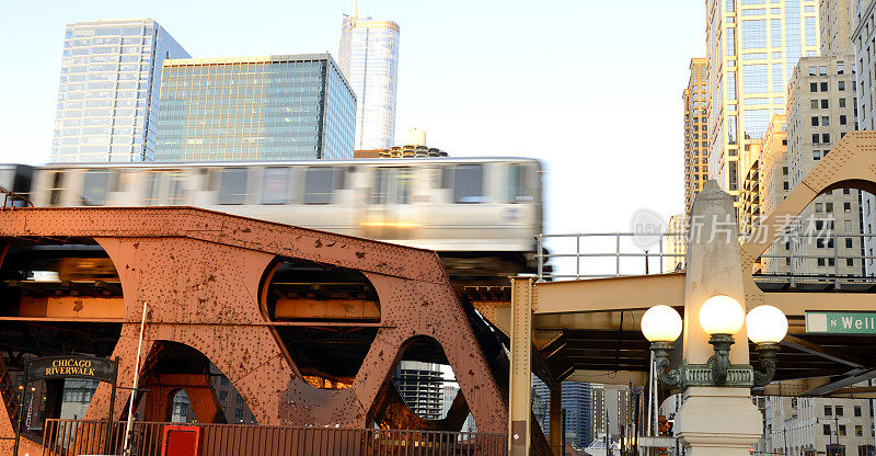 芝加哥环线，桥上的高架火车。