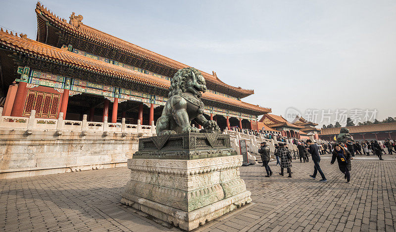 中国北京紫禁城的狮子雕塑