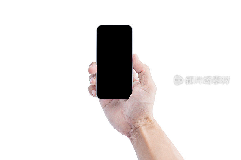 手持手机智能手机，空白白屏幕隔离在白色背景。剪切路径包括