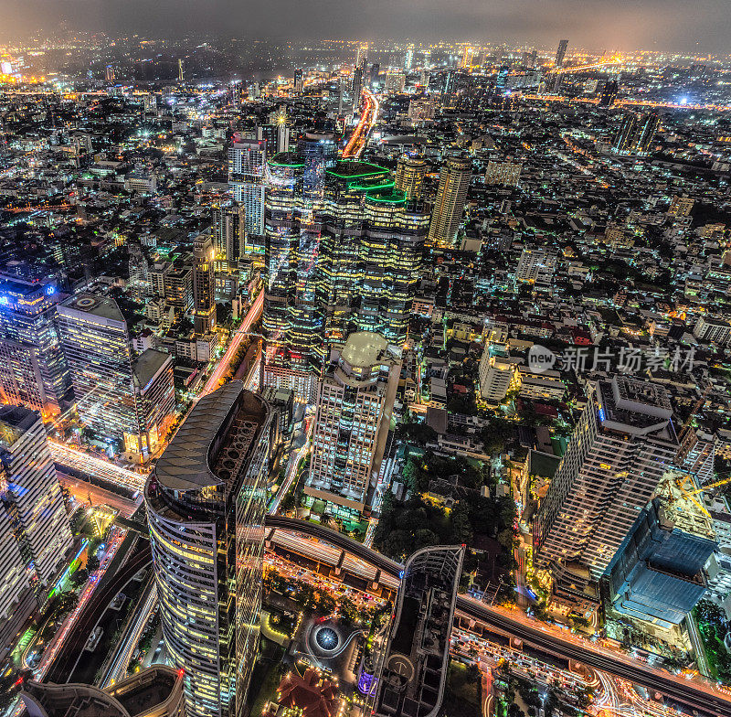 泰国曼谷夜间城市景观全景