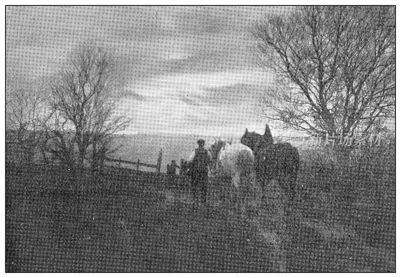 仿古点印黑白照片:乡村景观