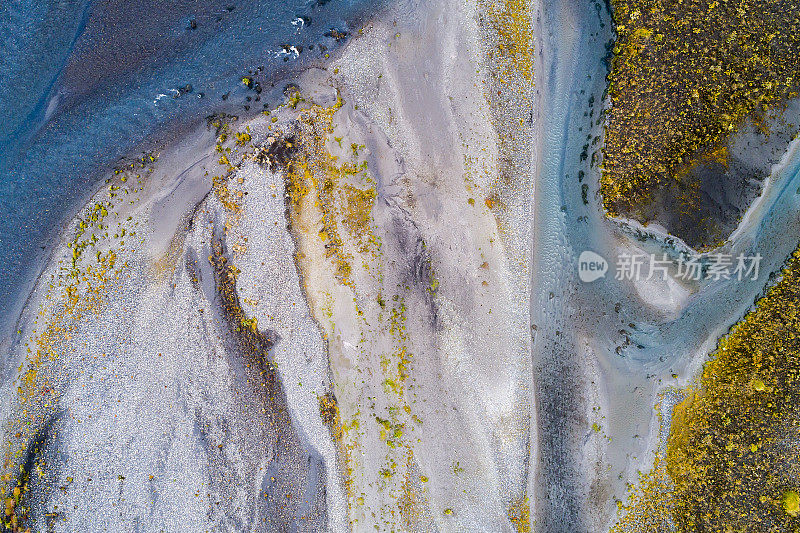 冰岛一条河的鸟瞰图