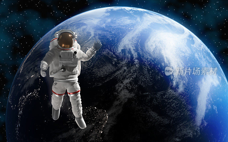 宇航员或宇航员在外太空探索，以地球为背景