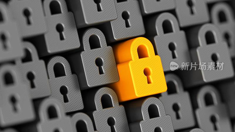 加密你的数据。唯一数字锁。大数据安全。保护您的数据。网络安全和隐私概念。三维演示