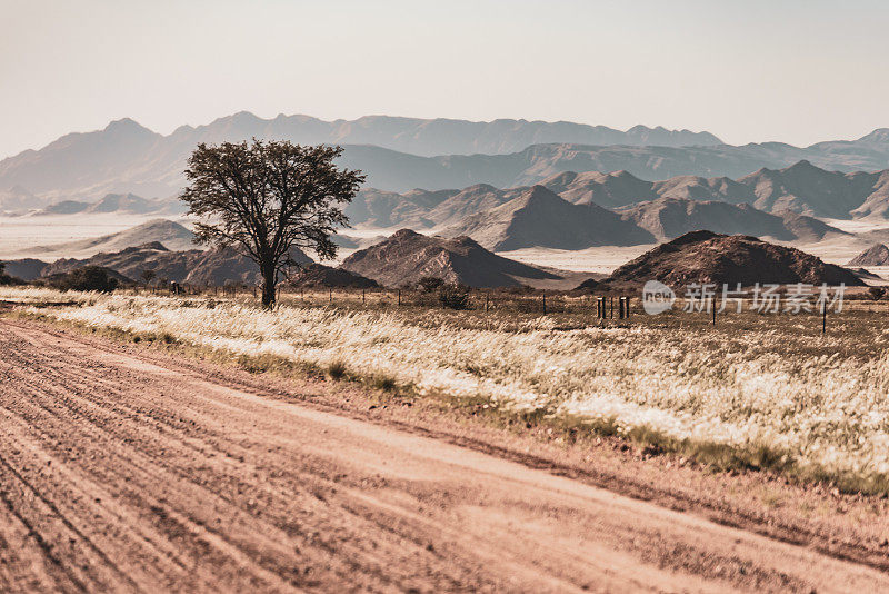 在非洲纳米比亚的自助狩猎之旅中驾车穿越美丽的风景