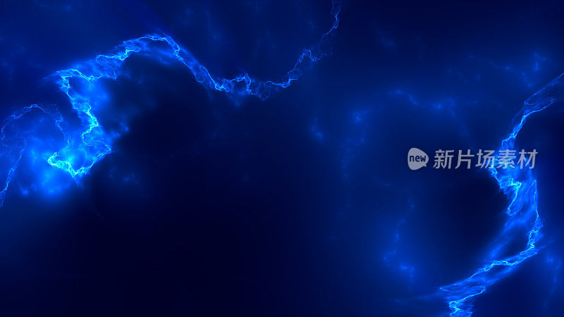 抽象的超自然电闪电蓝分形艺术背景与复制空间。