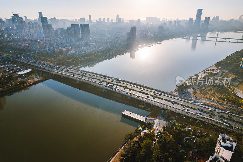 上午航拍的广东珠海千山大桥