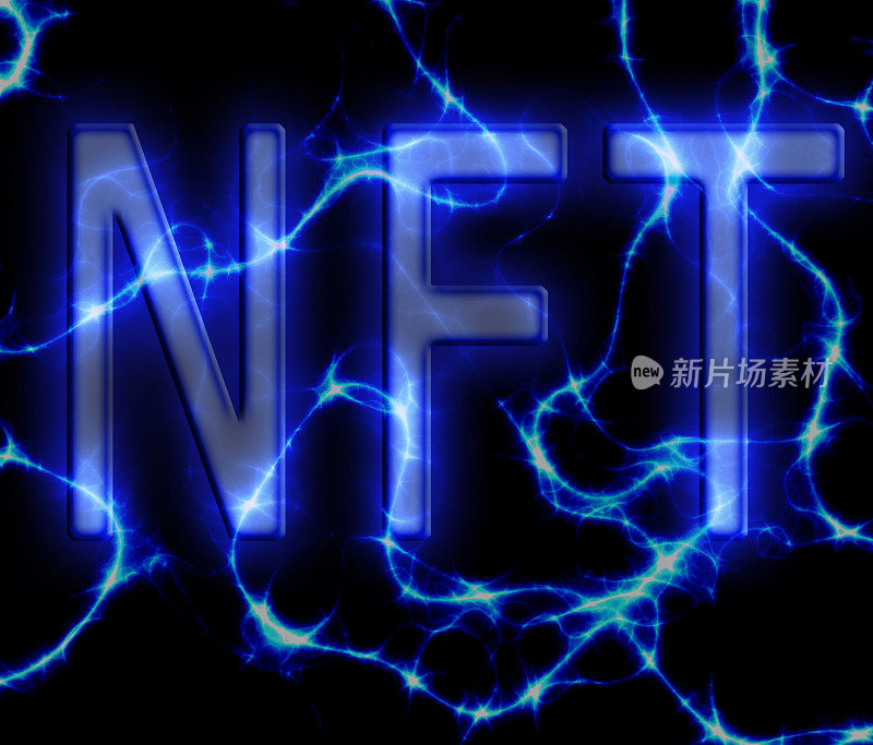 NFT(不可替代的令牌)文本在电力蓝色和黑色背景