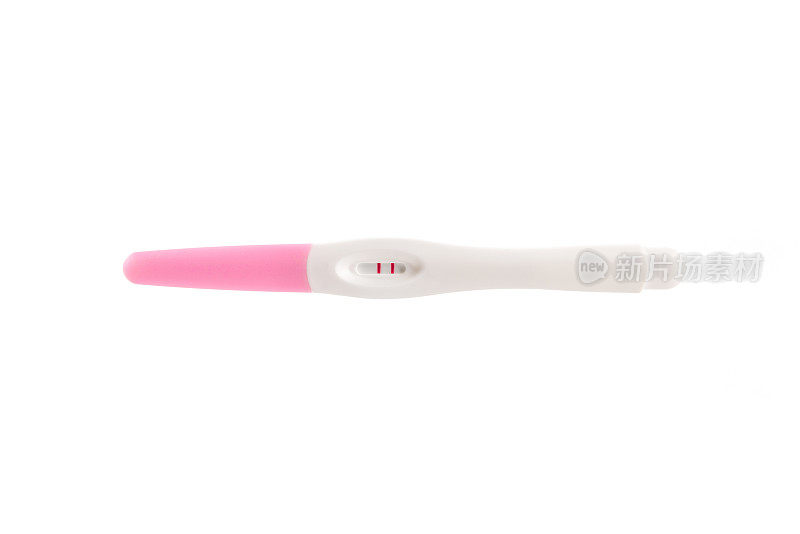 真实阳性妊娠测试。孤立在白色背景。