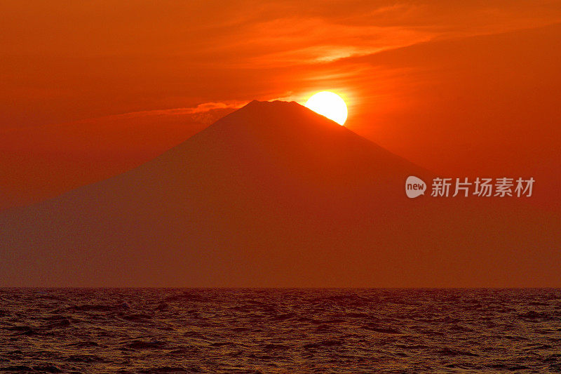 从神奈川县三浦半岛看富士山日落和日落后